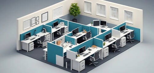 Naklejka premium Modern Office Cubicles Workspace Design Layout