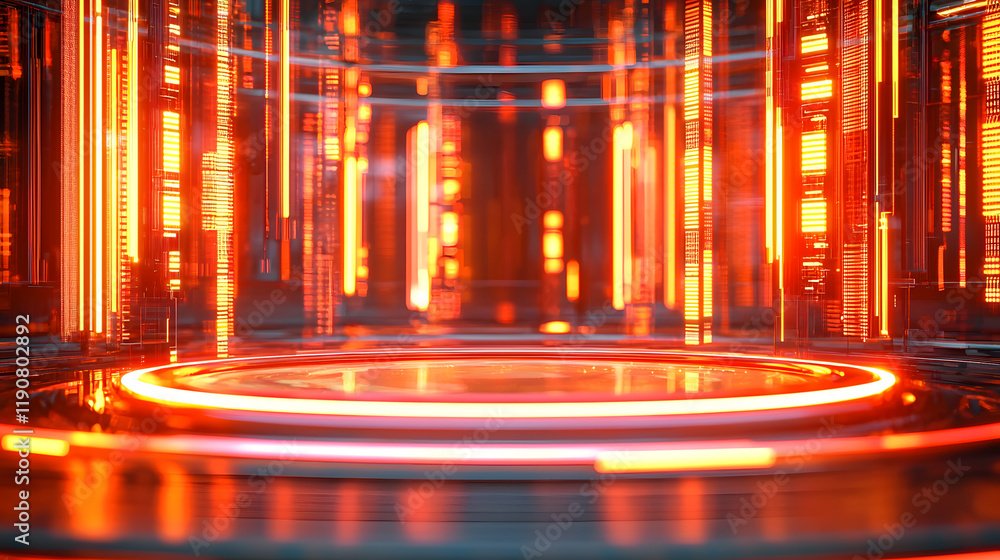 Poster dynamic futuristic neon light display digital arena visual art high-tech environment immersive viewp