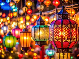 Illuminated Lanterns & Festive Bokeh Lights at Night Festival