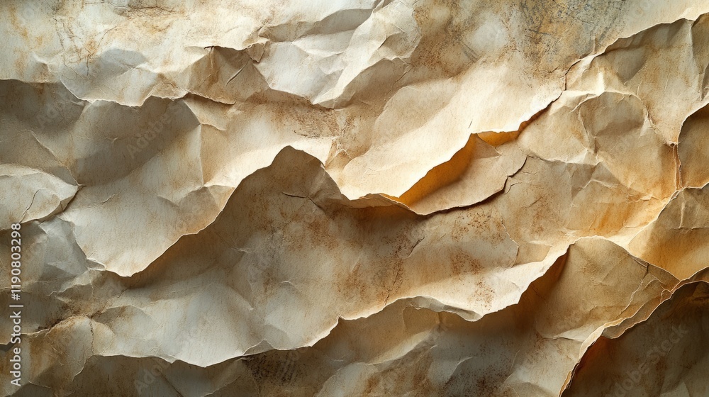 Poster crumbled and wrinkled paper texture background with subtle color variations and shadows