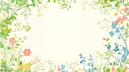 Pastel Spring Floral Border on White Background