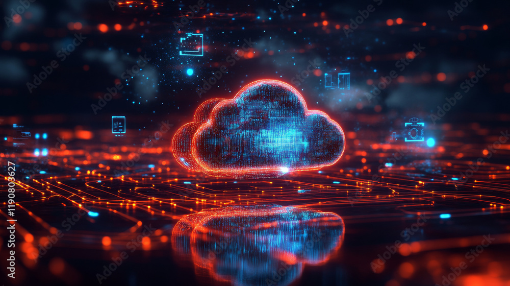 Poster cloud computing revolution digital data storage virtual environment tech innovation perspective