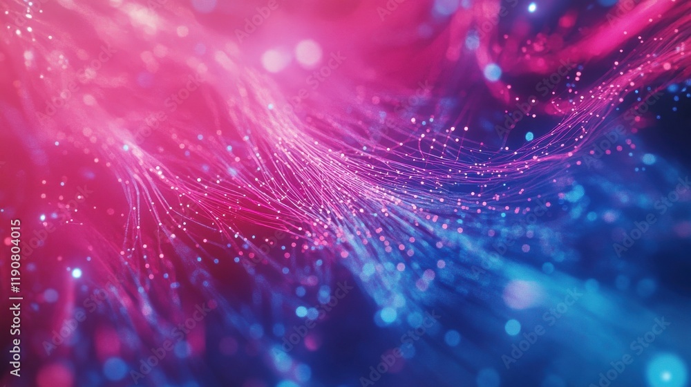 Poster digital connectivity concept with network of lines and dots. vibrant pink and blue data stream visua