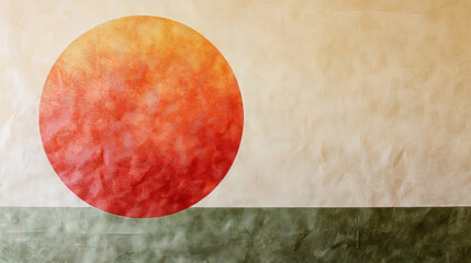 minimalist textured red and beige abstract wall art with geometric circle design and contemporary sun painting in warm earthy green and orange color palette for modern home decor