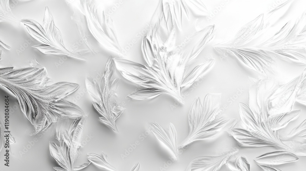 Poster delicate frost patterns forming decorative shapes on a cold windowpane surface