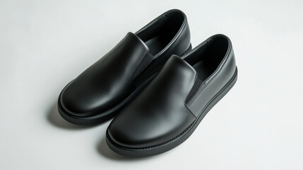 Stylish black slip-on shoes modern design product photography minimalist studio high-quality footwear concept