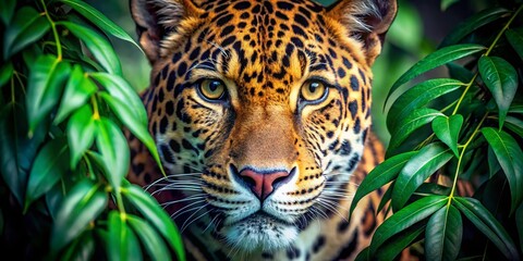 Obraz premium Intense Jaguar Gaze: Double Exposure Wildlife Stock Photo