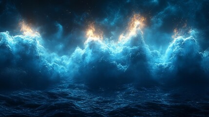 Obraz premium Abstract Fantasy Scene with Glowing Blue Light. Generative AI