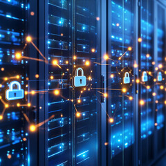 Securing data connections data center digital security high-tech environment close-up view cybersecurity innovations