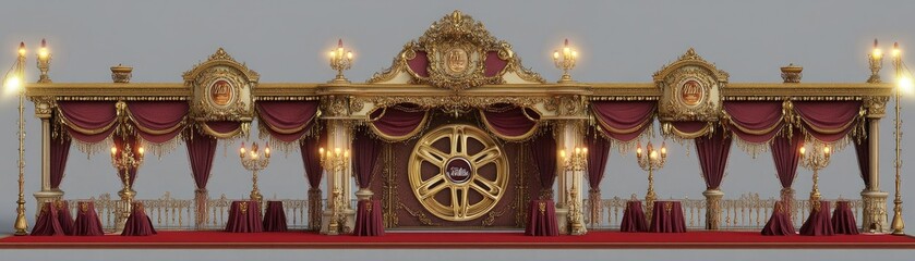 Ornate Stage Set with Luxurious Drapes and Chandeliers for Elegant Event