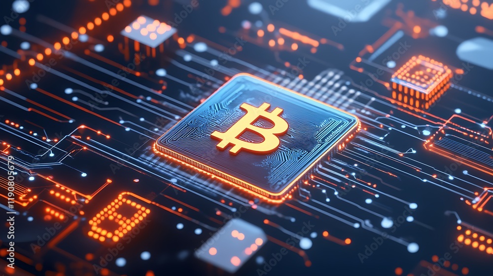 Poster exploring the future of finance with bitcoin and cryptocurrency technology