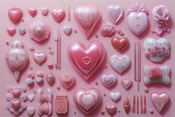 This vibrant arrangement features various love symbols, perfect for celebrating Saint Valentine's Day with elegance and charm. Ideal for romantic themes and designs.