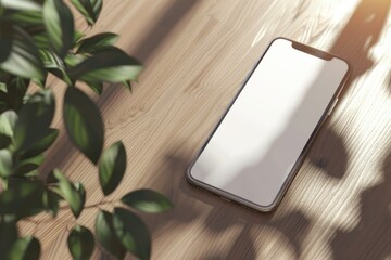 Blank Desktop with Keyboard Diary Cell Phone on a Wooden Table at Sunrise Mock Up