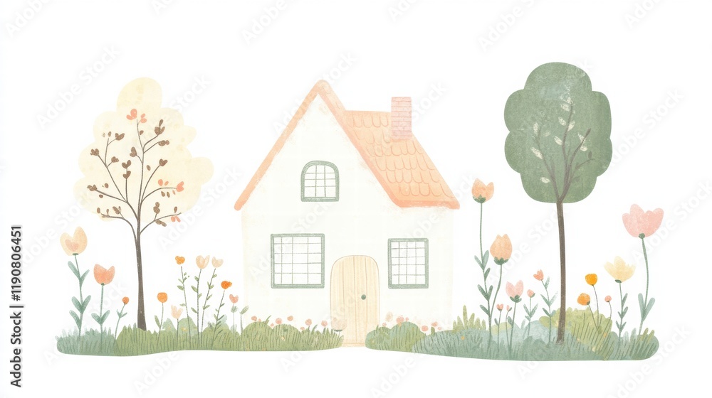 Aufkleber cozy silhouette of a house surrounded by a garden, evoking warmth and tranquility in a serene settin