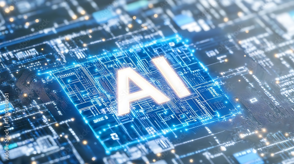 Poster the future of technology with ai chip on circuit board