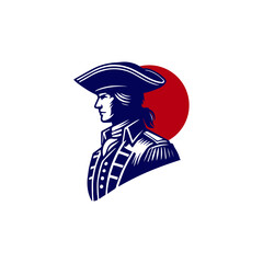 American Army Soldier Countryman Patriot With Tricorn Hat Logo Design