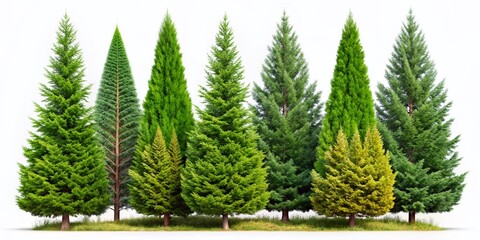 Fototapeta premium Isolated Evergreen Conifer Trees Group, Nature Background, Forest, Pine Trees, Christmas Trees