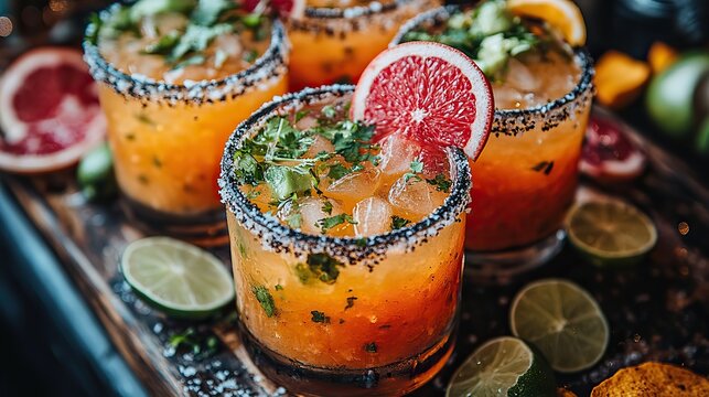 People raise their glasses in a toast with margaritas at an upscale Mexican restaurant, celebrating a special occasion in a vibrant atmosphere