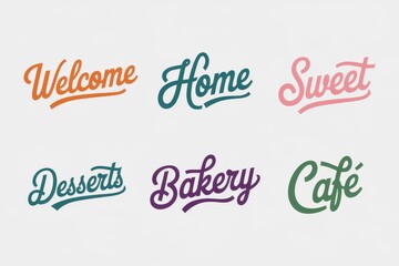 Fototapeta premium Six Colorful Hand Lettered Words for Bakery Cafe