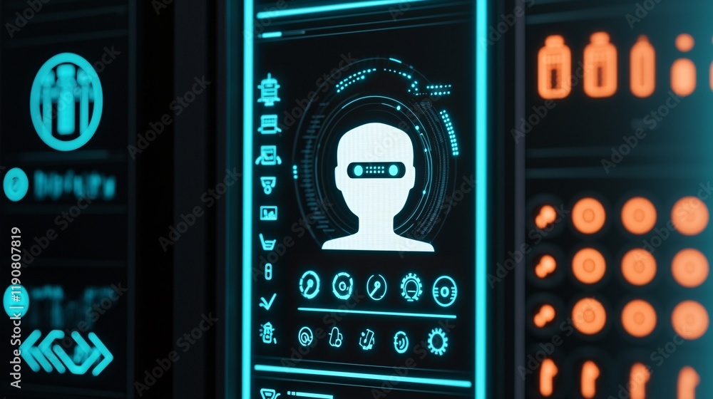 Poster business analysis and dashboard concept. futuristic user interface with digital human representation
