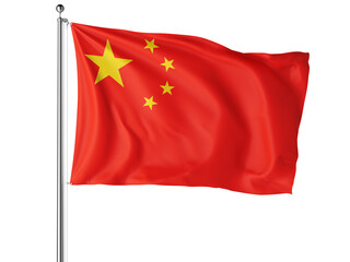 China flag, isolated on white background, 3D rendering. Computer digital drawing in high quality