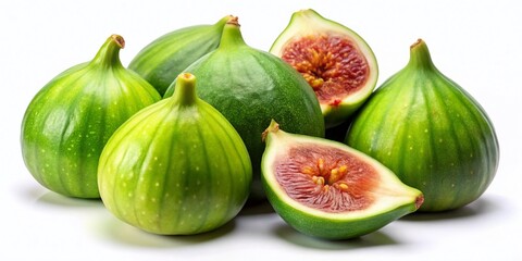 Juicy Green Figs Isolated on White Background - Night Photography Stock Photo
