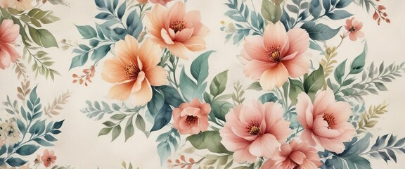 Obraz premium Decorative floral pattern in soft watercolors on canvas, canvas, elegance, artwork, soft, delicate