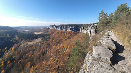 panoramic autumn hiking in the elbe sandstone mountains at saxon and bohemian switzerland national...