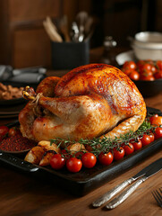 Deliciously roasted turkey on a festive dining table