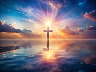 Fototapeta premium Surreal Christian Cross: Simple Symbol of Faith, Prayer, and Divine Hope