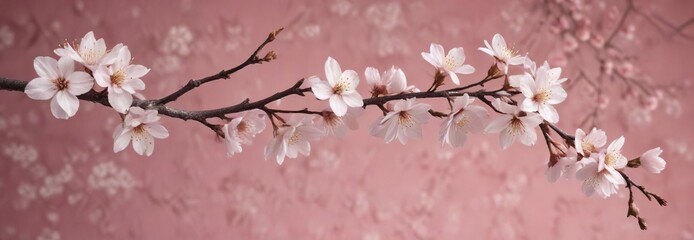 Decorative white cherry blossom branch on a pink textured backdrop, home decor, unique, decorative, floral art, stylish