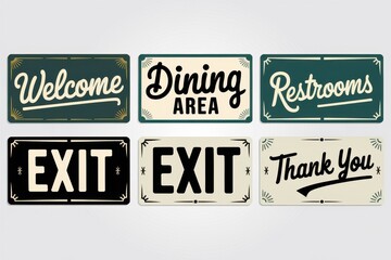 Six Vintage Style Signage Plates for Various Locations