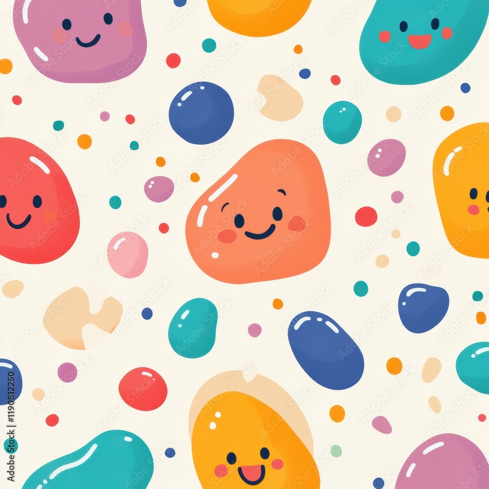 Fototapete smiling cartoon microbes in vibrant colors creating a playful and cheerful atmosphere. generative ai