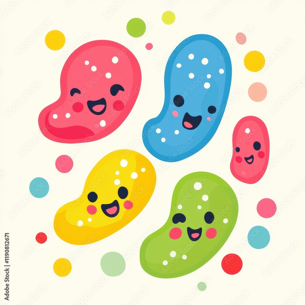 Poster colorful cartoon microbes with cheerful expressions enjoying a playful atmosphere in a vibrant desig