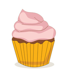 cupcake with pink frosting. cartoon cupcake icon. 