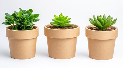 Obraz premium Eco-Friendly Minimal Kraft Planters with Green Succulent Plants