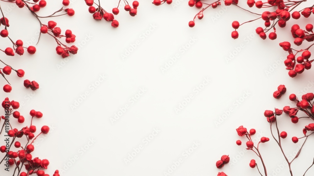 Poster a vibrant frame of red berries arranged around a blank space, perfect for adding text or images, evo