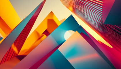Abstract background with geometrical shapes in motion. 3D vibrant backdrop gradients for official use.