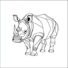Fototapeta premium Line art rhino, white background, wildlife design, coloring book illustration