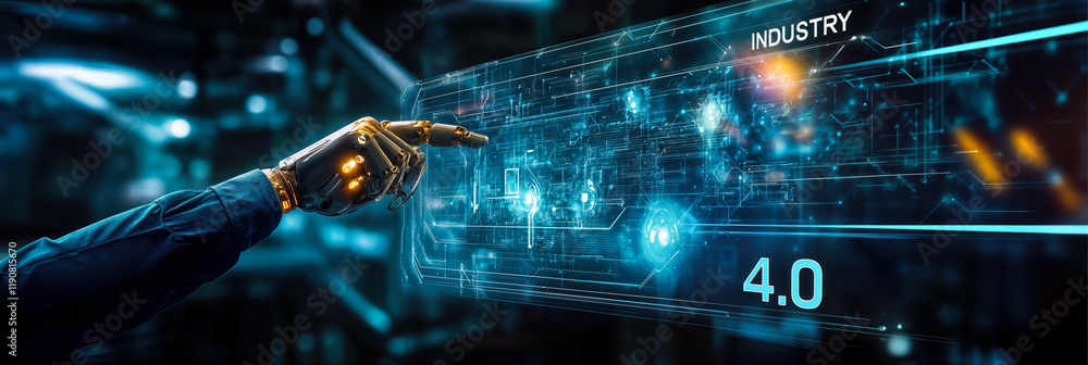 Aufkleber engineer managing industry 4.0 automation with ai and robotic arms in smart factory