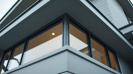 Modern Home Exterior: Sleek Architectural Design with Large Windows and Grey Facade