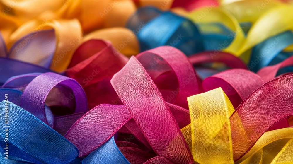 Poster abstract background with intertwined colorful ribbons, copy space for text placement.