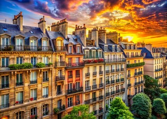 Obraz premium Surreal Parisian Architecture: Panoramic View of Dreamlike Houses