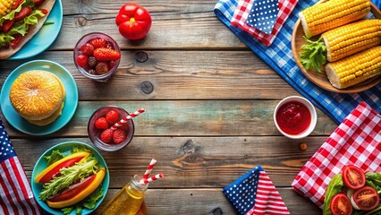 Labor Day Picnic Supplies Background with Copy Space for Greetings - Festive Red, White & Blue Theme