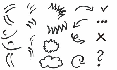 black and white illustration of different emotional symbols and signs - hand-drawn