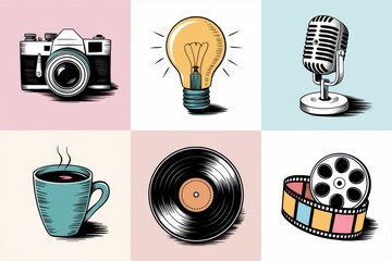 Retro Media Icons Illustrate Creative Inspiration