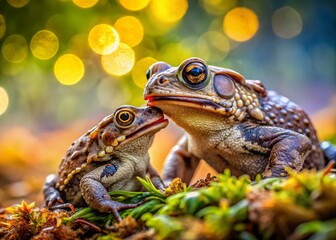 Obraz premium Large Toad Devouring Smaller Toad - Amphibian Predation in Nature