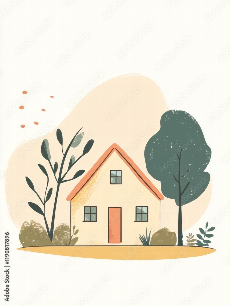 Aufkleber cozy silhouette of a house with a garden creating a warm atmosphere under a gentle sky. generative a