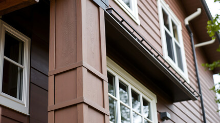 Modern House Exterior with Wood Siding and Brown Accents: Architectural Detail and Design
