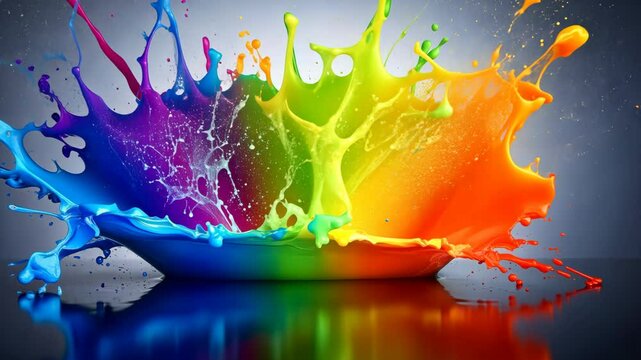 Colorful splash of paint is splattered across a white background. The colors are bright and vibrant, creating a sense of energy and excitement. The image is a representation of the beauty